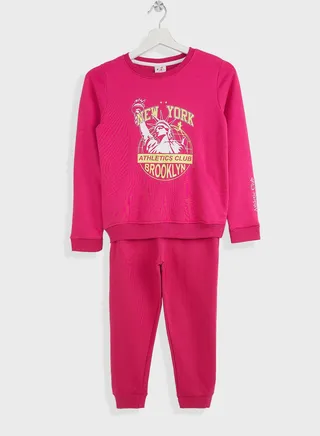 Girls Printed Sweatshirt And Jogger Set