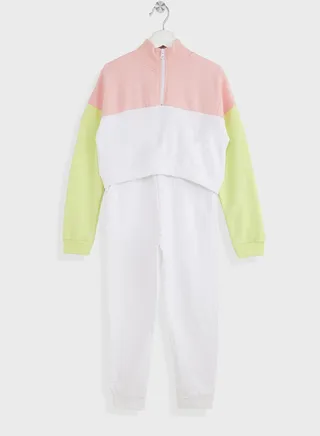 Girls Color Block Crop Sweatshirt And Jogger Set
