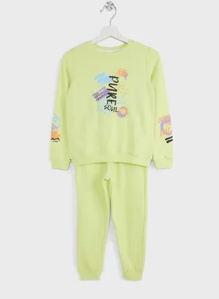 Girls Text Printed Sweatshirt And Jogger Set