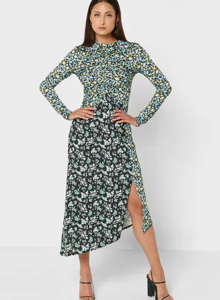 Asymmetric Floral Print Dress