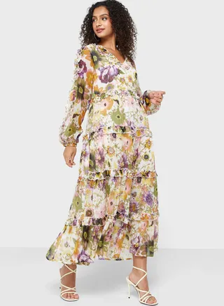 Floral Print Ruffle Detail Dress