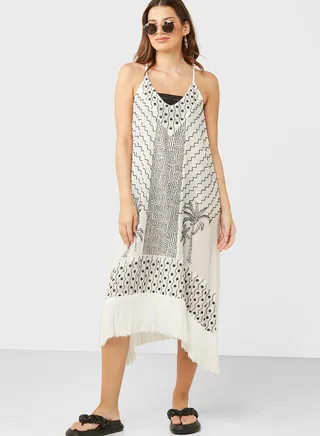 Strappy Embroidered Midi Dress