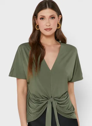 Crew Neck Knot Detail Top