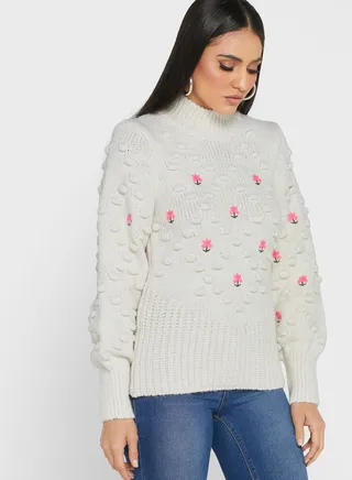 Crew Neck Embroidered Sweater