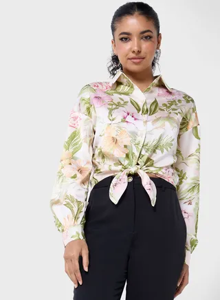 Cuff Detail Printed Shirt