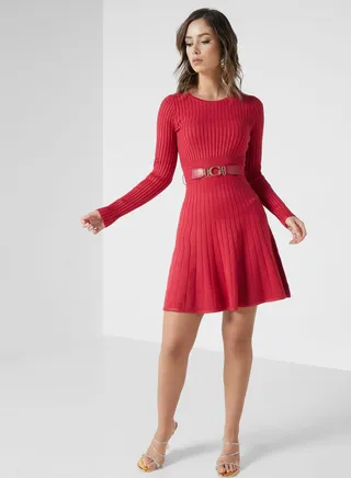 Ribbed Pleated Dress