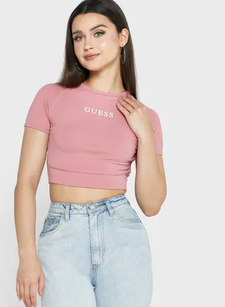 Crew Neck Crop Logo Top