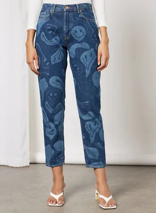 Printed Straight Jeans