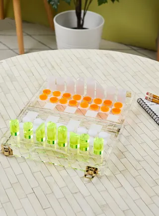 Premium Neon Lucite Mini Chess & Checkers Game
