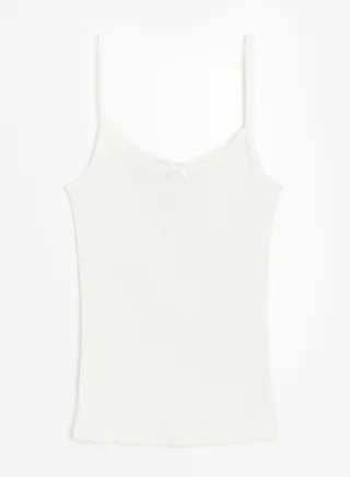 Lace Trimmed Ribbed Tank Top