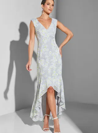 V-Neck Floral Print High Low Dress