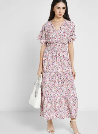 Ruffle Sleeve Printed Dress