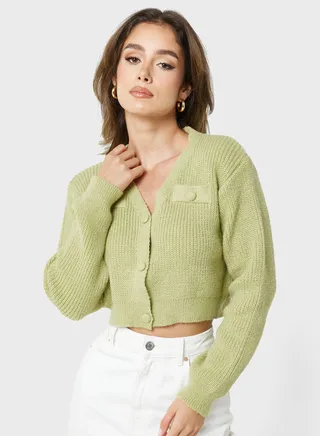 Cropped Buttoned Cardigan