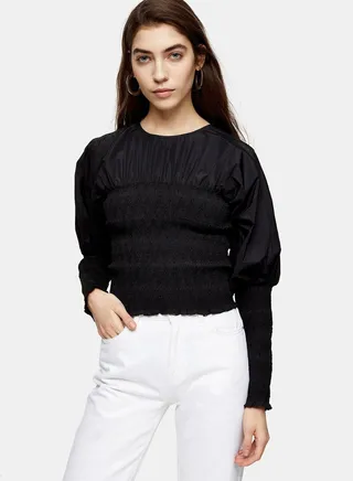 Shirred Crew Neck Top