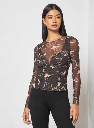 Glorihh Seaming Jersey Mesh Top