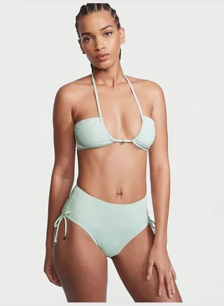 Ruched High Waist Cheeky Swim Bottom in Shimmer