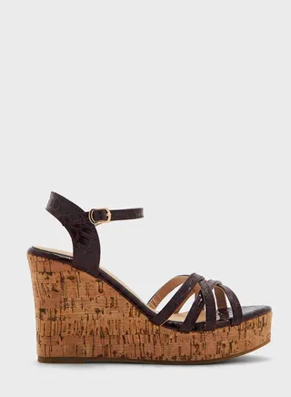 Croc Effect Strappy Wedge Sandal