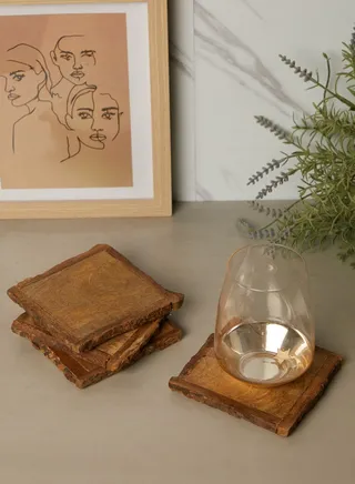 Set Of 4 Square Wooden Coasters