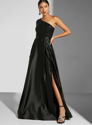 Renee Farah One Shoulder Slit Dress