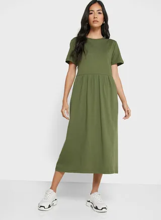 Pleated T-Shirt Midi Dress