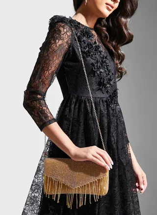 Diamante Tassle Clutch Bag