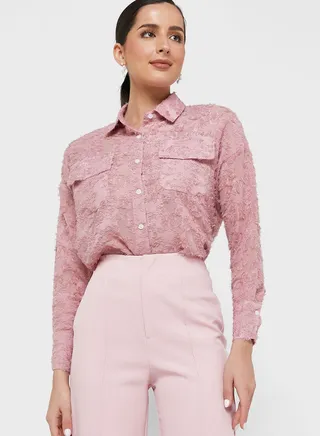 Floral Motif Textured Shirt