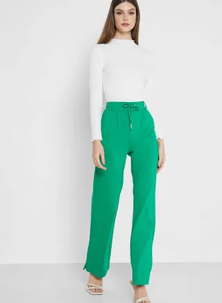 High Waist Drawstring Detail Pants