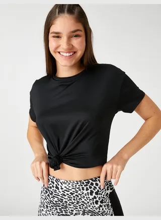 Crop Sport T-Shirt Short Sleeve Crew Neck