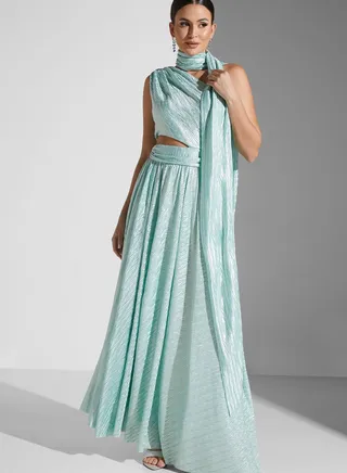Hadia Ghaleb One Shoulder Cutout Detail Shimmer Dress