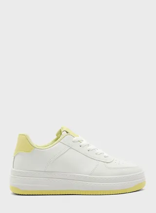 Chunky Trainers In White With Yellow Tab