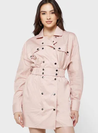 Belted Button Detail Dress