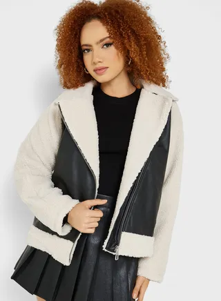 Pu Color Block Jacket