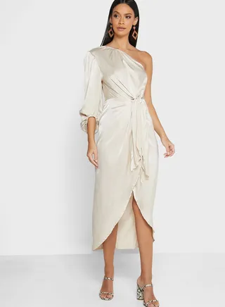 One Shoulder Waist Knot Dress