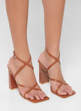 Strappy Square Toe Flared Heel Sandal
