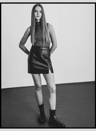 Faux Leather Medium Rise Slit Mini Skirt