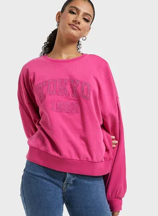 Crew Neck Graphic Detail Sweatshirt
