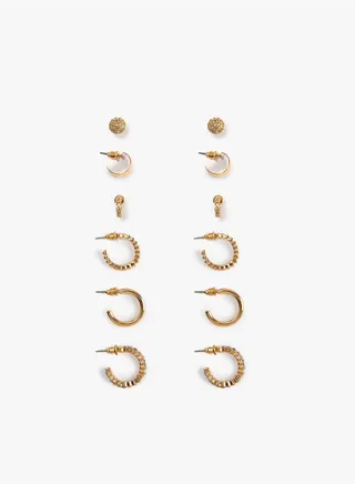 Stud and Hoop Earrings Set 6 Pack