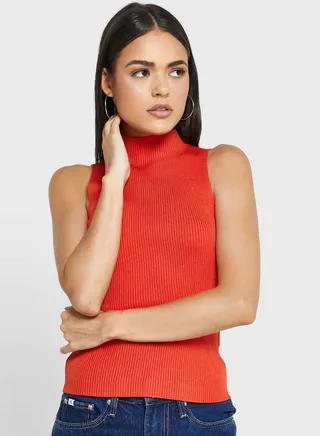 High Neck Ribbed Tank Top