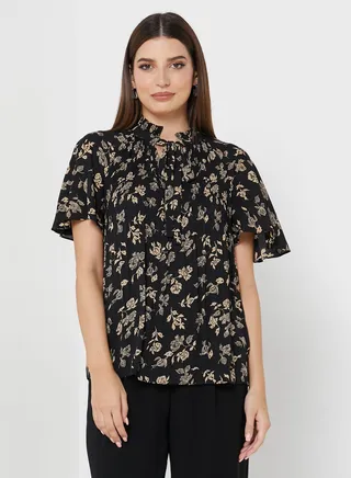 Ruffle Sleeve Printed Blouse