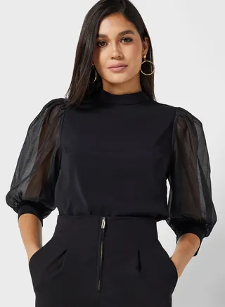 High Neck Balloon Sleeve Top