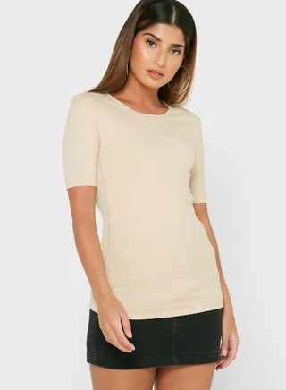Ribbed Crew Neck Top