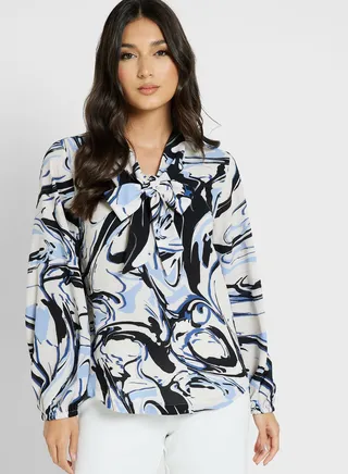 Printed Tie Neck Blouse