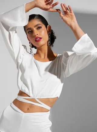 Tamara Jamal Satin Finish Top With Tie Up