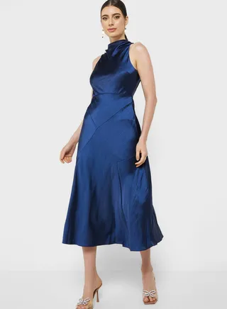 Side Slit High Neck Dress