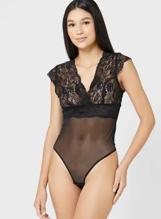 Lace High Leg Body