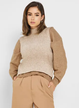 High Neck Color Block Sweater