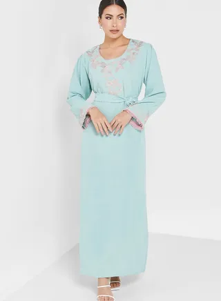 Embellished Belted Jalabiya