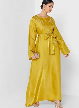 Embellished Belted Jalabiya