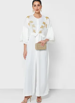 Ruffle Sleeve Embellished Jalabiya