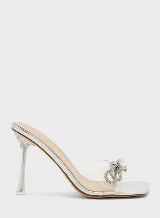 Clear Diamante Bow Square Toe Sandal